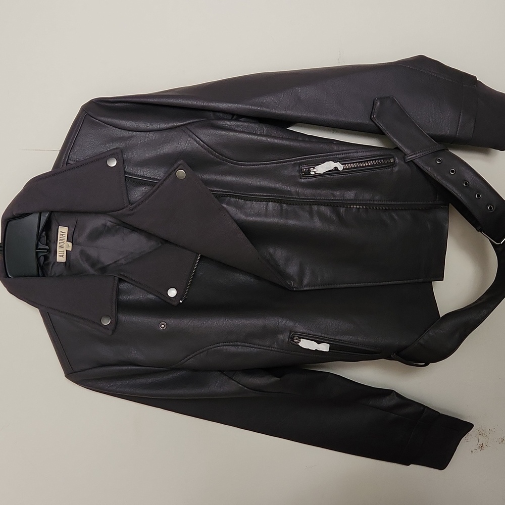 Faux leather motto jacket women's
